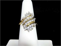 LARGE DIAMOND DINNER RING .925 SS SIZE 7