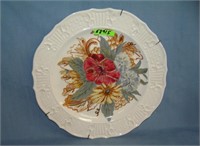 Floral hand painted 10 inch decorated wall plate