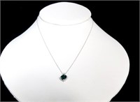 CREATED EMERALD AND GENUINE DIAMOND NECKLACE 10KT