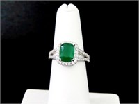 2.25 CT. CREATED EMERALD RING .925 SS SIZE 6