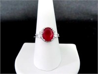 OVAL CUT CREATED RUBY DINNER RING .925 SS SIZE