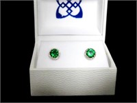 ROUND CREATED EMERALD DINNER EARRINGS STERLING