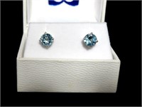 ROUND CUT BLUE TOPAZ SOLITAIRE EARRINGS STERLING