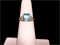 BLUE TOPAZ AND DIAMOND EVENING RING STERLING