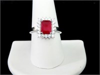 ANTIQUE STYLE 3CT. CREATED RUBY RING STERLING