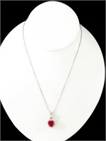 HEART CUT 2CT. CREATED RUBY NECKLACE BRASS