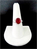 ROUND CUT CREATED RUBY DINNER RING STERLING