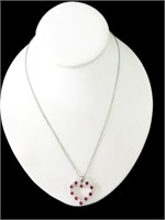 RUBY AND WHITE TOPAZ HEART NECKLACE BRASS