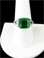 3.88 CT. CREATED EMERALD RING STERLING SILVER