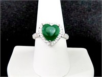 HEART CUT 3.11 CT. CREATED EMERALD RING STERLING