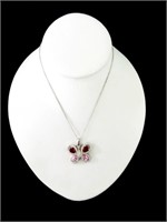 CREATED RUBY AND PINK TOPAZ BUTTERFLY NECKLACE
