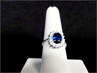 OVAL CUT CREATED SAPPHIRE DINNER RING STERLING