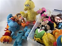 Large bin of Assorted plushies including big