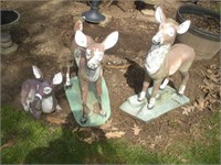 (3) Concrete Deer Statues  tallest 2 1/2ft -