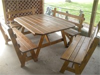 Wood Picnic Table & 4 Benches -