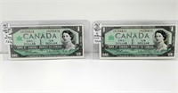 Group Of 2 - 1967 Uncirculated Canada $1 Bill.