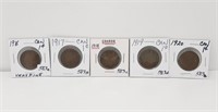 Group Of 5 Canada Large Cents. 1916, 1917, 1918,