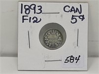 1893 Canada 5 Cent Silver Coin