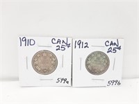 1910 + 1912 Canada 25 Cents