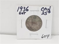 1936 Dot Canada 25 Cents. Rarer