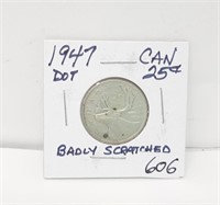 1947 Dot Canada 25 Cents (rare But Scratched)