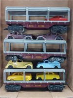Lot of 3 O Gauge Car Hauler Model Train Cars with