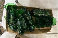 Forest green depression glass, box full
