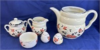 Red poppy hall china cream and sugars, box