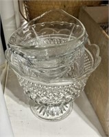 Glass punch bowl and miscellaneous glassware