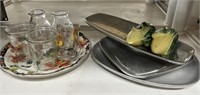 metal trays, jelly jars, salt and pepper