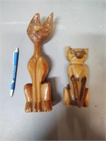 2 Carved Wood Cats