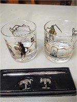 Merril Lynch Glasses and Pen and Cufflink Set