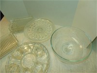 Glassware, Tea party snack trays and cups and Cake