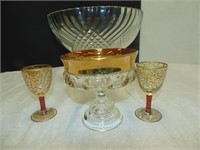 Glass bowl, gold etching - nice for wedding