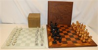 2 Chess Sets: Acrylic Plastic and 1 is wood