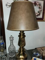 Antique looking Brass desktop lamp w/ tan shade
