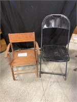 Vintage Folding Wood Chair and Metal Chair