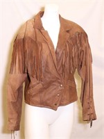 *Womens Large leather Coat w/Tassels, Snap Jacket;