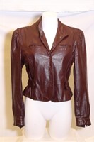 *Womens Brown Leather Jacket Size 14; Snap Coat