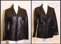 *2 Womens Black Leather Small Button Up Coats;