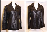 *2 Womens Black Leather Coats, Button Up