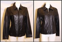*2 Womens Black Leather Medium Coats, Zippered;