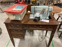 Vintage Mark II Sewing Machine/Table  and Notions