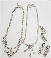 VINTAGE SILVER TONED RHINESTONE JEWELRY LOT: