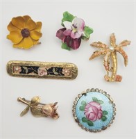 6-VINTAGE GOLD TONED BROOCHES: KREMENTZ-