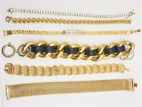 6-VINTAGE GOLD TONED FASHION BRACELETS: