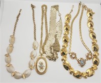 5-VINTAGE GOLD TONED NECKLACES: RHINESTONES