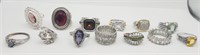 13-SILVER TONED FASHION BLING RINGS