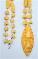 VINTAGE CARVED YELLOW GLASS/STONE? NECKLACE