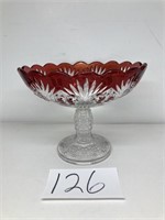 Ruby/Clear cut Footed Bowl